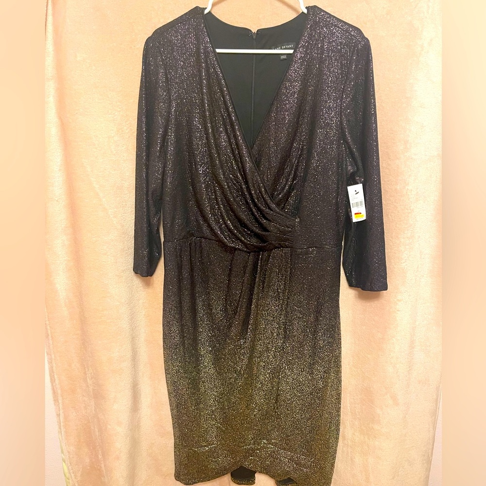 NWT Beautiful Lane Bryant Deep Purple Sparkle with Gold Ombré Sparkle Dress